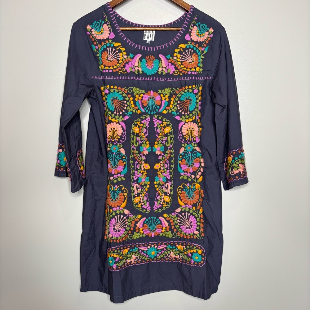 Sister Mary Boho Embroidered 3/4 Sleeve Dress
